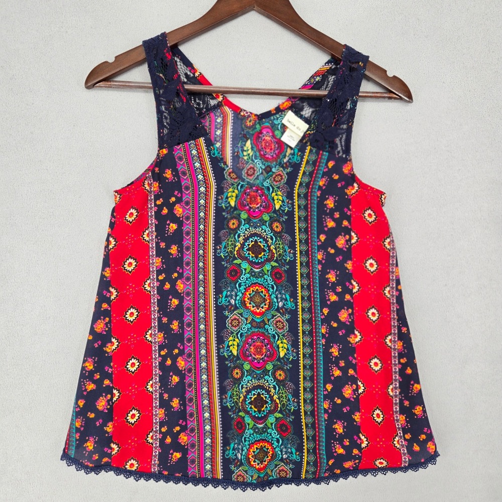 Belle Du Jour XS Sleeveless Tank Top Womens Boho Floral Lace Trim Blouse